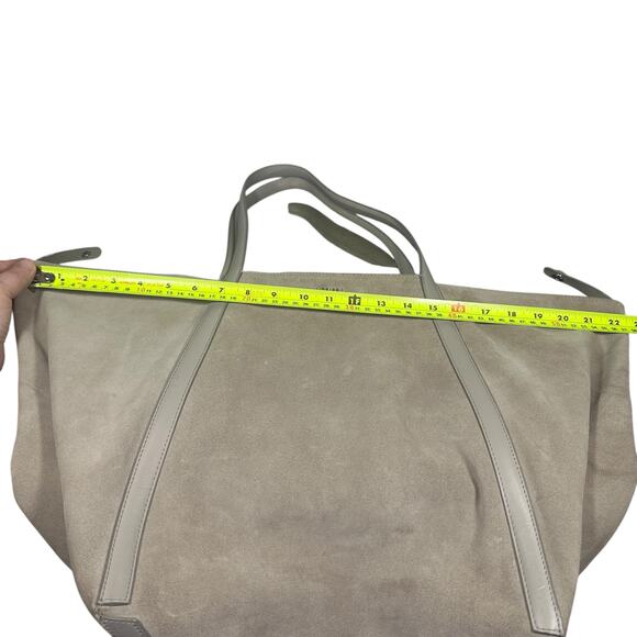 Reiss Beige Suede Slouchy Tote Bag Leather Trim Soft Unstructured Shoulder Purse - Picture 9 of 15